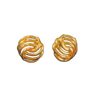 Monet Gold Tone Swirl Knot Stud Earrings Vintage Signed Post Back